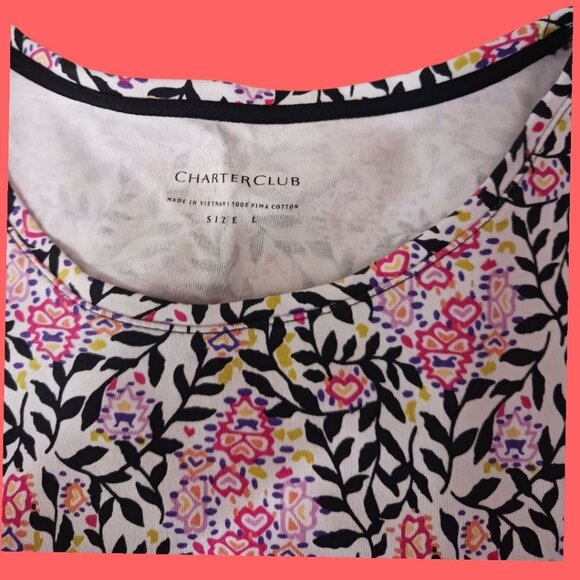Charter Club Womens Floral Print Short Sleeve T-Shirt Multicolor Large - Picture 3 of 7